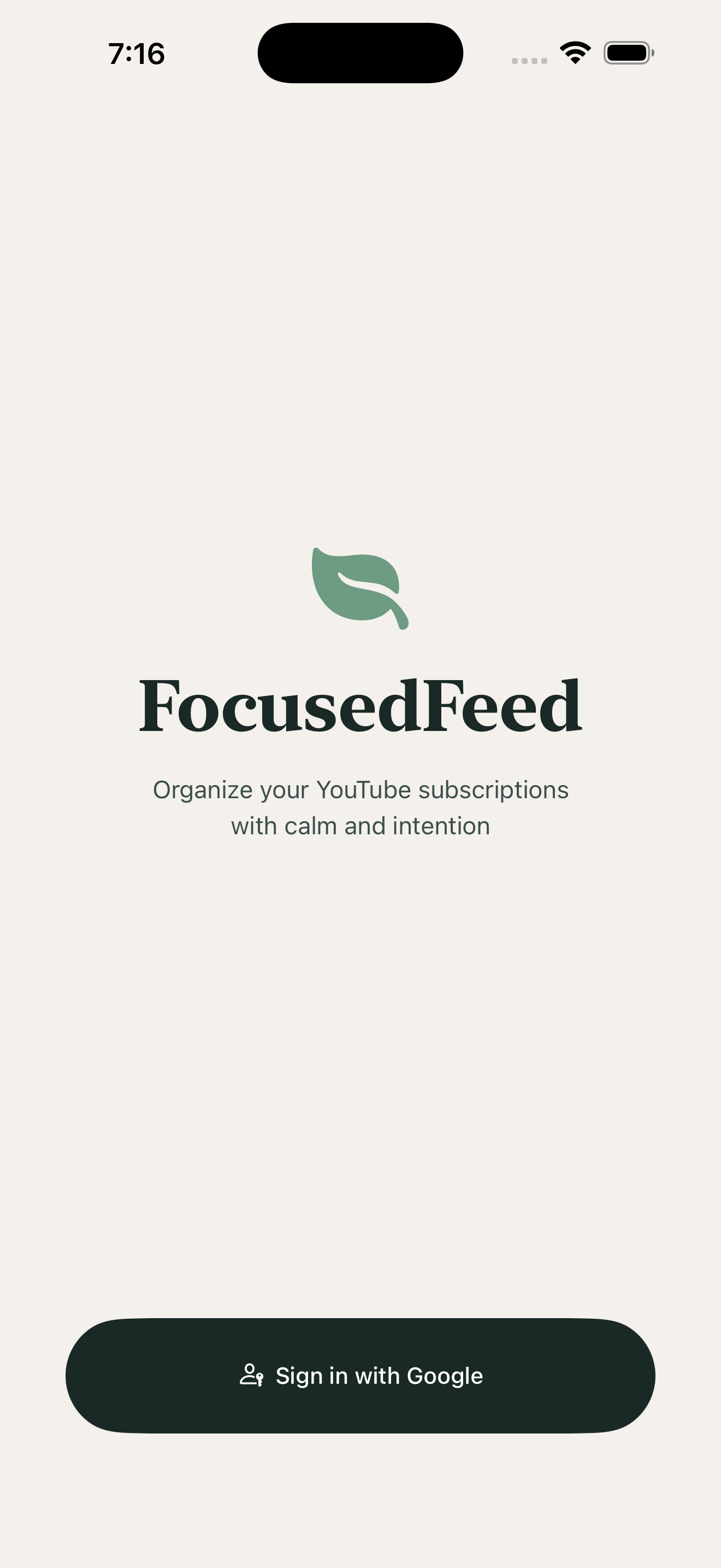 FocusedFeed — login screen